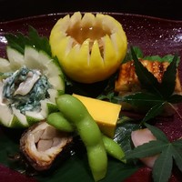 北新地 湯木 新店 - 懐石　雪
                八寸　(白和え　八幡巻　穴子寿司　肝煮凝り等)