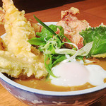 熟成うどん なかや - がっつりカレーうどん　天然えび天１匹・つくわ天１ヶ・とり唐１ヶ・半熟玉子 うどん1.5玉・2玉無料　1200円 