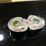 日本橋蛎殻町 すぎた - 鰯と大葉 あさつき 茗荷 ガリの巻き