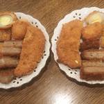 ディオ - 牛コロッケ、メンチカツ、アジフライ、うずら卵串 を盛り付けました(2017.09.13)