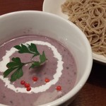 ビーダブリュー カフェ - 紫芋の豆乳スムージーつけ蕎麦（2017秋限定）