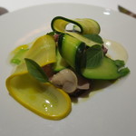 レフェルヴェソンス - 29年9月　短角牛ロースのロティ、にんにく、はまぐり、ズッキーニ、レモンバジル