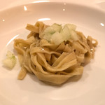 f - 桧内川の鮎出汁のタッリアッテレ/梨と何とかきゅうり/最高