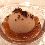 f - アールグレイのゼリーと桃のジェラート/パンチェッタ掛け