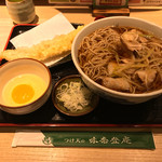 味奈登庵 - 肉南蛮そば大盛り＋穴子天ぷら＋玉子♡