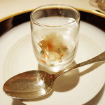 グリルしたイカとホタテのマリネ カラスミ少々