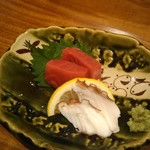 刺身三点盛りのマグロとタコ