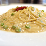 ポルタロッサ - 野菜で甘く煮込んだ地鶏レバーのクリームソーススパゲティ