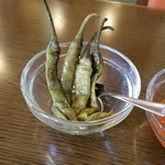 メキシコ料理 ロシータ - 「ハラペーニョ」：青唐辛子、１年かけて漬け込んでいるんだそうな。　ビリビリっと抜けるような辛さがすごい。