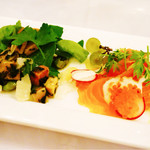 レストランテ 風 - ハムと枝豆のジェノベーゼ、サーモンマリネ