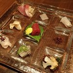 杏ダイニング - ﾗｲﾄﾃﾞｨﾅｰ前菜(私ﾁｮｲｽ)；天然道産 刺身5点盛り @2017/09/17