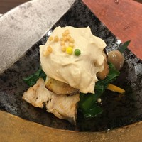 あなごと日本酒 なかむら - 穴子といちじくとつるむらさきに豆腐ソース