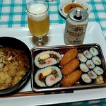 富寿司春日亭 - 太巻きのセット、稲庭うどん、ビール