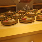 銀座 しのはら - 石垣貝 鱧とその肝の塩辛 星鰈 中トロのお造り1