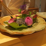 銀座 しのはら - 八寸：鰻唐揚げ とうもろこしのかき揚げ スッポンの唐揚げ どじょう唐揚げ 焼き茄子 ハモンイベリコ 胡麻餡掛け 毛蟹とイチジク 焼き穴子 車海老 卵真薯 煮蛸 庄内麩チーズ挟み トマト黄身酢1