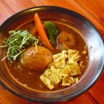 カレーのふらのや - 料理写真:トリ爆弾のスープカリー（滝川産合鴨使用）￥９８０円