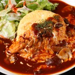 Simmered beef tendon Omelette Rice with demi-glace sauce