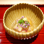 銀座 しのはら - 先付　胡麻豆腐、オマールブルー、うに、鮑　鼈ジュレ、万願寺唐辛子