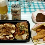 金のとりから - ペアセット（お好み焼きと焼きそば）、金のとりから、ポッポ焼き、ビール 