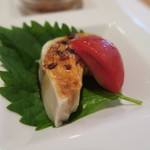 中国彩膳 にじょう - 29年9月　前菜盛合せの蒸し鶏黒酢ソースとトマト