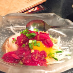 くいもの屋わん - 馬肉ユッケ。美味しかったo(^-^)o