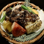 御料理 光安 - 野菜の吹き寄せ（高山宿儺（すくな）かぼちゃ，海老芋，天然舞茸，島根産いちじく，とうもろこし，銀杏）