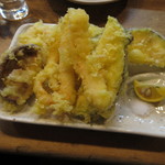 水なすと蓮根とカニ身天ぷら 350円　(2017.9)