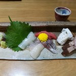 手打ち蕎麦・鮨 いまふく - お刺身　カツオタタキ、アジ等