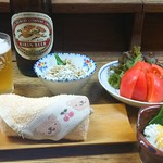 Ube Meishu Senta - しらすおろし と 冷やしトマト お通しの鱧湯引き