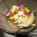 高台寺 十牛庵 - 1.先付を崩すと渡り蟹と鮑(2017.9月)