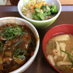 すき家 - カレー南蛮牛丼のミニとサラダセット