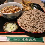 味奈登庵 - 肉南蛮そば大盛り別盛り＋かき揚げ天ぷら！