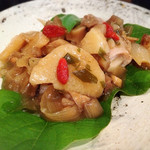 山のごはんよもぎ - （2017年9月）
      梨を豚肉で巻くなんて思いつきもしません (°o°:) 
      梨が長芋のような食感になっていて果物だということを忘れます。