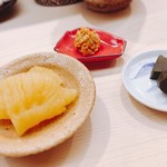 日本橋蛎殻町 すぎた - 2017.8.  数の子味噌漬け・鮑肝の味噌漬け・縞海老の頭と海老味噌