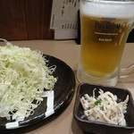 博多とりかわ 春 - おかわりキャベツと皮酢で乾杯(^_^)