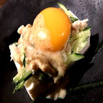 Egg cold tofu with sesame sauce