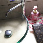 ラーメン 厚木家 - 食事前にはキチンと手を洗う財布先生。