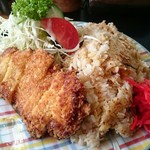 焼かつの店かつ亭 - かつ付き焼きめし大盛り。カツは焼きかつに変更してもらっています。