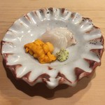 うを徳 - 東京湾 平目 + 北海道 雲丹