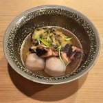 うを徳 - 炊き合わせ（ひろうす（甘鯛 + 銀杏 + 百合根 + 椎茸 + ひじき） + 明石 煮蛸 + 京都 小芋）