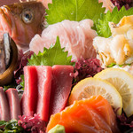 Assortment of five types of fresh fish sashimi for one person