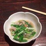 Sakura Sake - シマチョウと水菜の実山椒煮