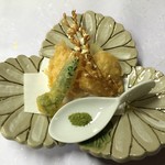 割烹　魚勘 - 揚げ物には稲穂も添えて