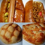 クリーク - (左上)ホットドック ￥230 (右上) 焼きそばパン ￥230 (右下) 明太子のフーガス ￥190 (左下)サンライズ ￥140