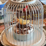 ちびつぬは、バードネストケーキに。
          見て見て～店名の『AKAITORI(赤い鳥)』に合わせた
          鳥かごに入ったケーキなんだよ。こちらのお店の人気メニューなの！！
          (ケーキ単品だと450円)