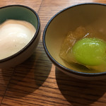 中国菜 火ノ鳥 - バニラの杏仁豆腐、マスカットの杏露酒ゼリー寄せ