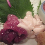 一冨久 - 刺身。赤身と脂