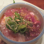 一冨久 - 刺身。肝、白子、心臓