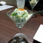 日本酒Dining 根岸 川木屋 - お通し。なんともオシャレな胡麻和えです(笑)