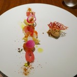 エスピス - オマール海老、桃のコンポートアーティチョーク海老味噌のアイス